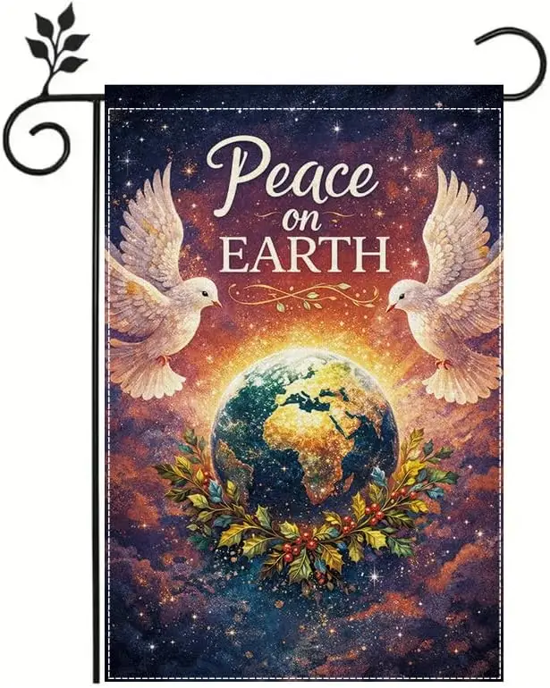 Peace on Earth Dove Garden Flag, 12x18 Inch Christmas Outdoor Yard Flag, Religious Garden Flag for Winter Décor, Holiday Law yyi