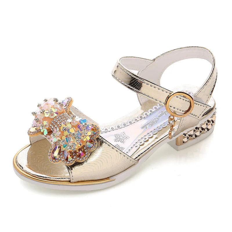 Girls Sandals Rhinestone Butterfly Latin Dance Kids Shoes Children Princess Shoes Glitter Leather Party Dress Wedding