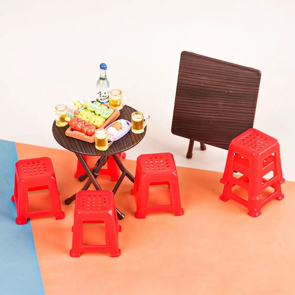 Scene Model Dollhouse Folding Table Furniture Lifelike Design Miniature Dining Table Mini Stool Plastic Dollhouse Small Chair