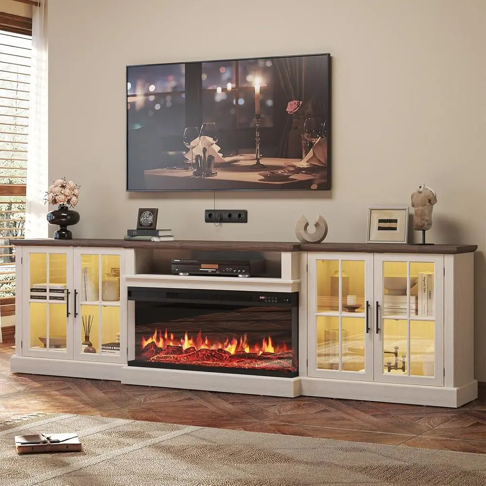 

98" armhouse TV Stand with 36" ireplace or TVs up to 100", Media Entertainment Center with Adjustable Shelves and Large Storage