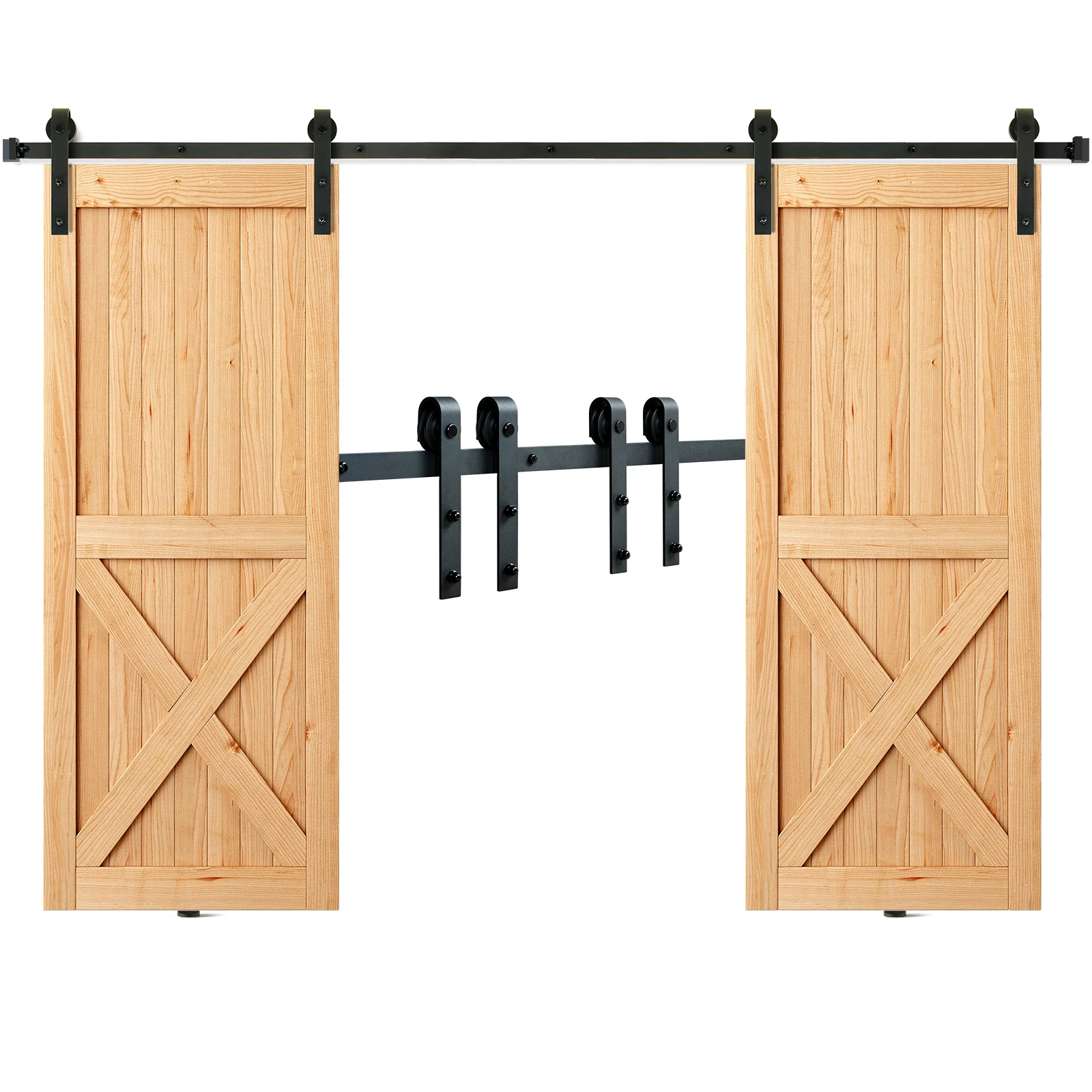 SucceBuy Kit Ferramenta per Porta Scorrevole da 2,4 m, Kit Binario per Porta Scorrevole Resistente da 150 kg per Porte Doppie con Puleggia Liscia e Silenziosa