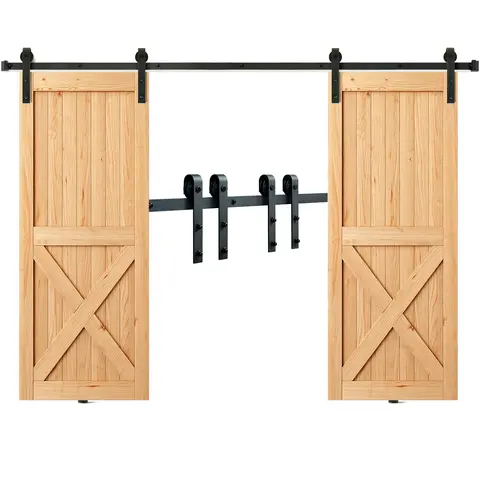 SucceBuy 8/10FT Sliding Barn Door Hardware Kit 330LBS Heavy Duty Barn Door Track Kit for Double Doors W/ Smooth & Silent Pulley