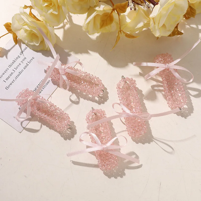 Shoe Clip 1 Piece Pink Silk Ribbon Crystal Korean Ballet Sweet Rope Hanging Decor for Jelly Clogs Clear Crystal Shoes
