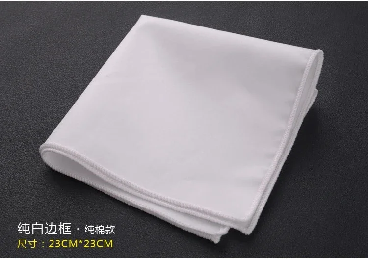 نمط جديد الأكثر مبيعا الرجال المناديل 23 سنتيمتر القطن الأبيض الملونة حافة جيب مربع للرجل بدلة عمل اكسسوارات المنديل