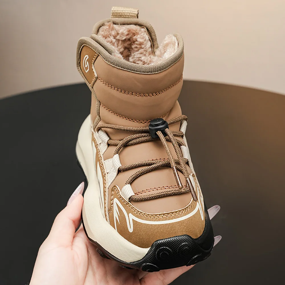 الشتاء الثلوج الأحذية للأطفال بولي Leather الجلود مقاوم للماء المشي لمسافات طويلة في الهواء الطلق أفخم الأحذية للأطفال سميكة الدافئة الصبي الفتاة مبطن الأحذية