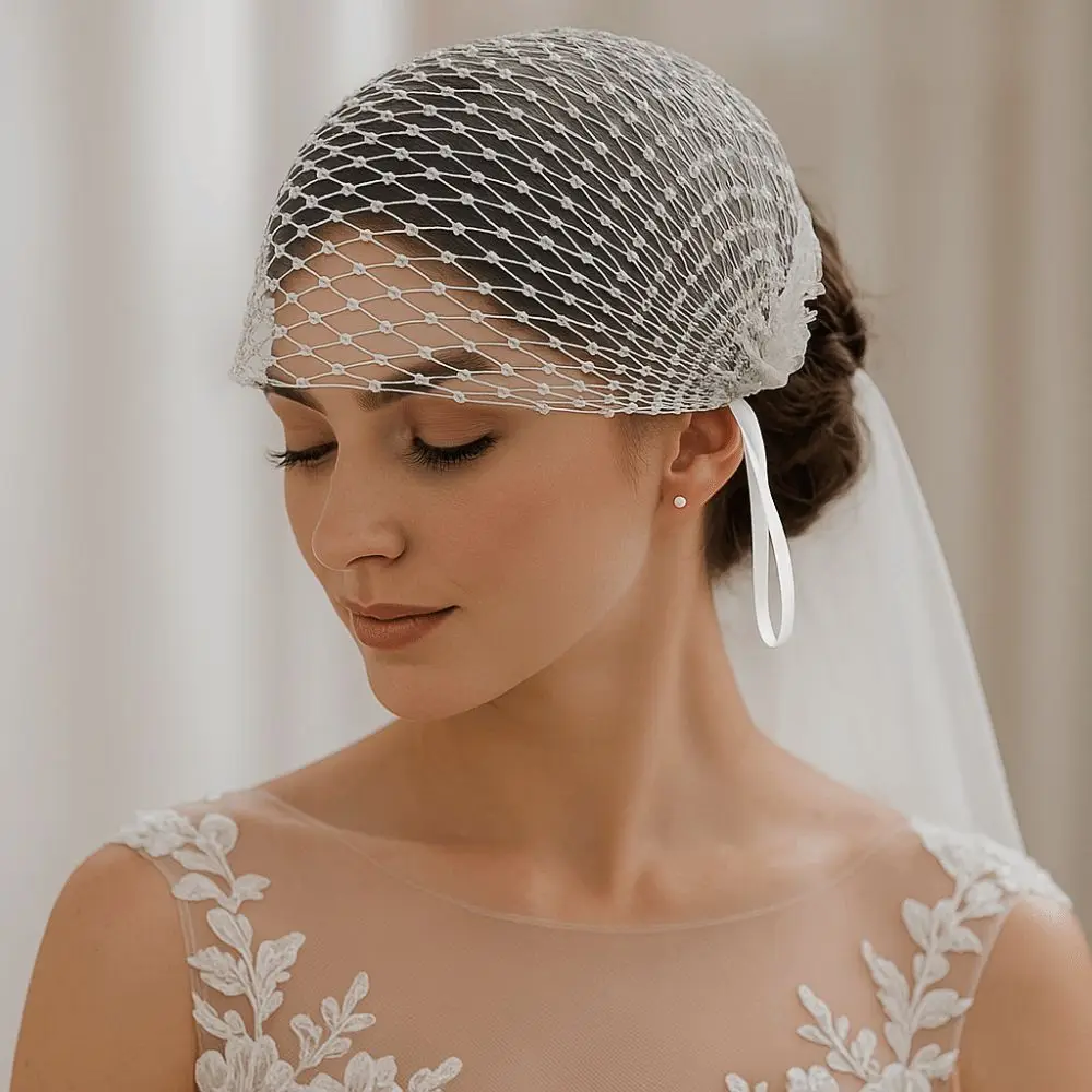 European American Style Fishing Net Headcover Elastic Adjustable Beanies Hollow Out Sparkling Bridal Headwear Wedding Ceremony