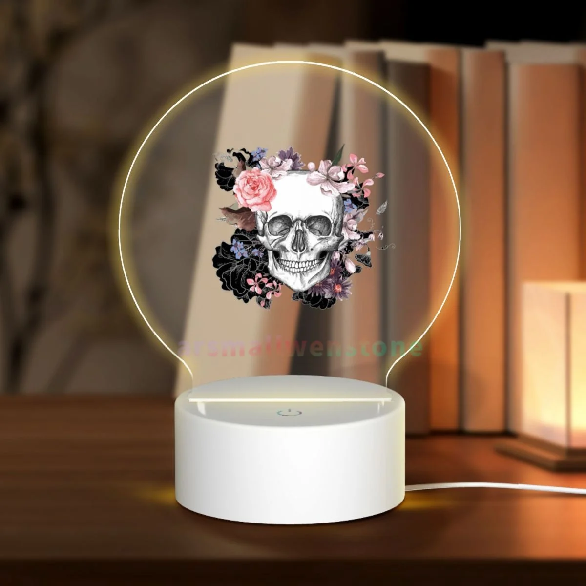 Vintage Grunge Gothic Skull Roses akrylowa lampa fotograficzna zdjęcie LED lampka nocna, ramka na zdjęcia, prezent dla pary, prezent na rocznicę, sztuka