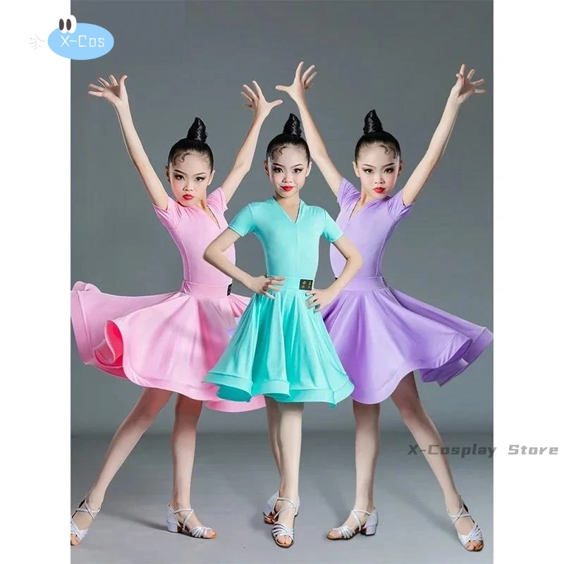 Children's Latin Dance Dress Girls' Dance Dress Girls' Long Sleeve Split Latin Dance Dress Performance Clothing Two Piece Set