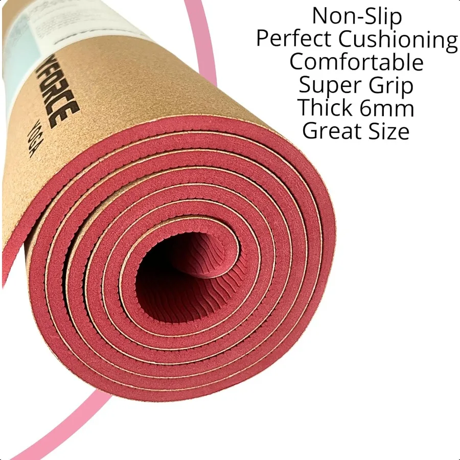 Premium kurk yoga- en pilatemat 72x26in 6mm antislip XL oefenmat met uitlijningslijnen extra kussen en draagriem groen