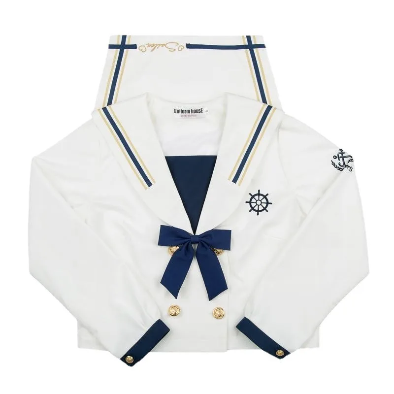 Set gonna a pieghe uniforme da marinaio a tre strisce rossa con colletto bianco stile giapponese JK - Completo universitario per l'uso quotidiano, cosplay