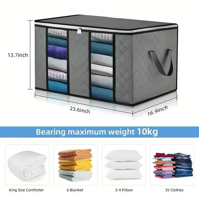 Foldable Multi-use Storage Bag Non-woven Clear Window Handles Dustproof Organizer For Garments Toys Bedding Bedroom Sundries
