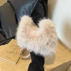 Winter Plush Bag Long Fur Handbag Women's Crossbody Bag Fashion Winter Niche Design Casual Simple Fluffy Bag Phone Purse