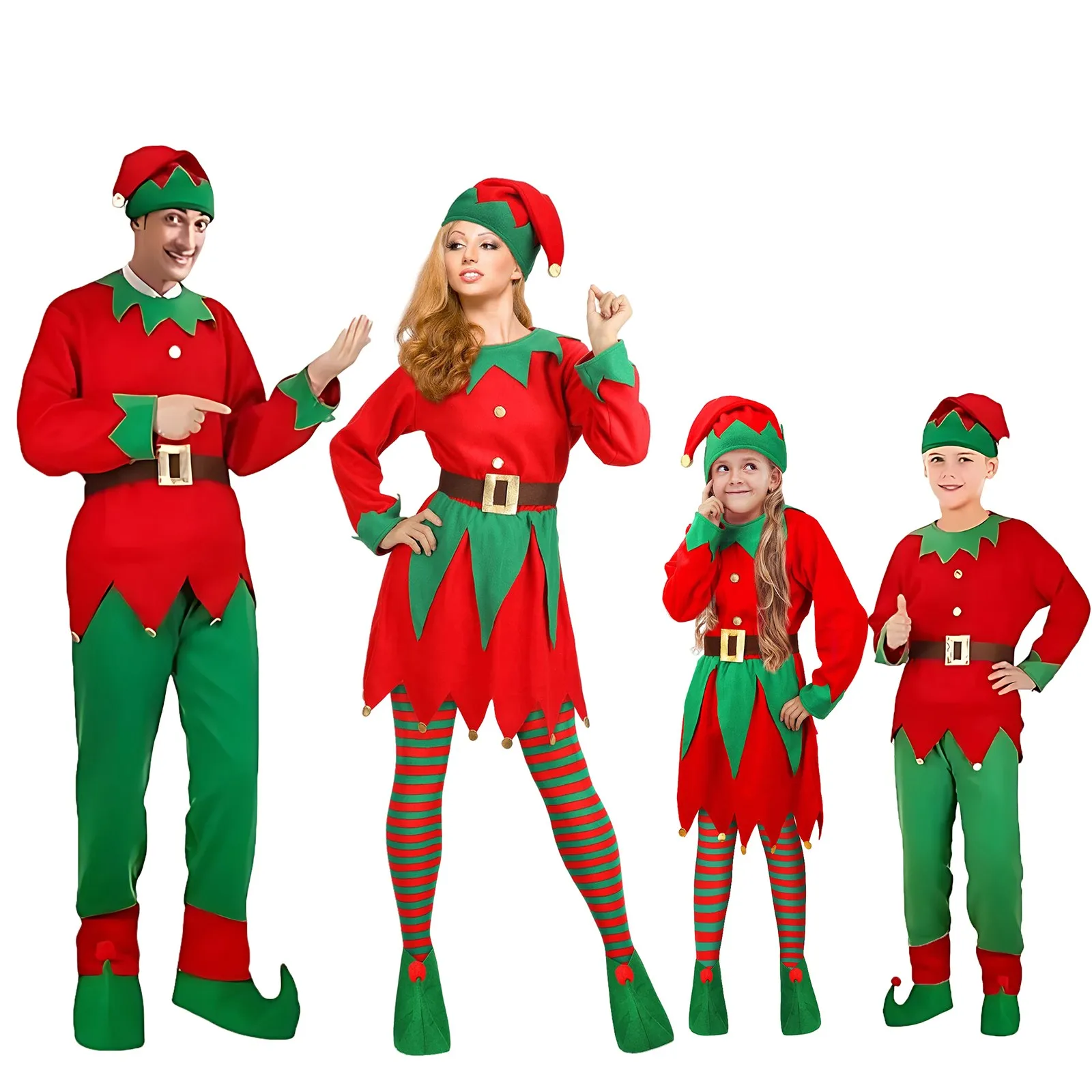 

Christmas Elf Costumes Long Sleeve Dress and Belt Hat Shoes for Women Girl Party Role-Playing Cosplay Xmas New Year Costumes