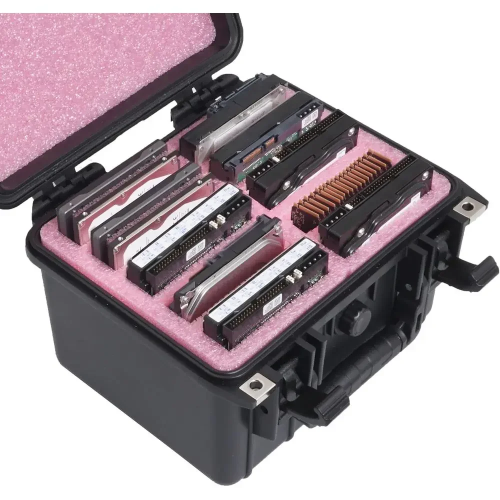 صندوق تخزين محرك الأقراص الصلبة ومضاد للكهرباء الساكنة، مقاوم للماء، محكم الغلق، قابل للقفل لحماية البيانات