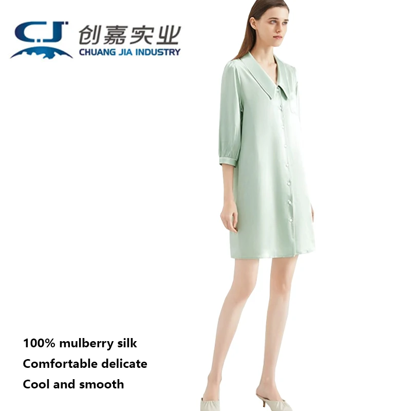 

100% Pure Natural Mulberry Silk Women's Long Shirt Spring Summer Silk Home Casual Pajamas Soft Light with a Glossy Texture