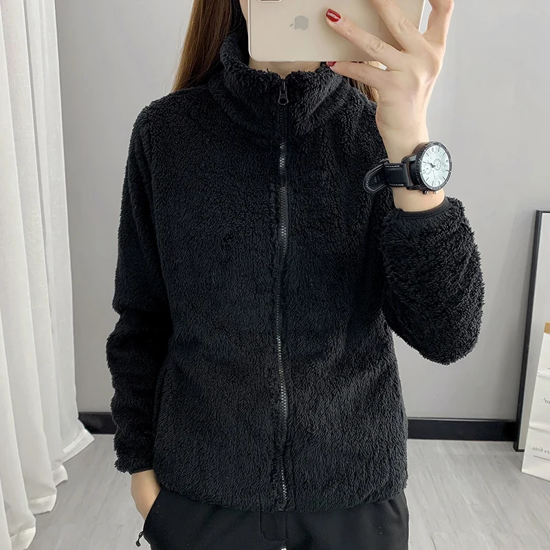 เสื้อสเวตเชิ้ตผ้าฟลีซแบบไม่มีฮู้ดสำหรับผู้หญิง สไตล์ฮาราจูกุ แนวสตรีท ทรงครอป น้ำหนักเบา เหมาะสำหรับฤดูใบไม้ผลิ มีกระเป๋า ลายเรขาคณิต สไตล์ Y2K น่ารัก