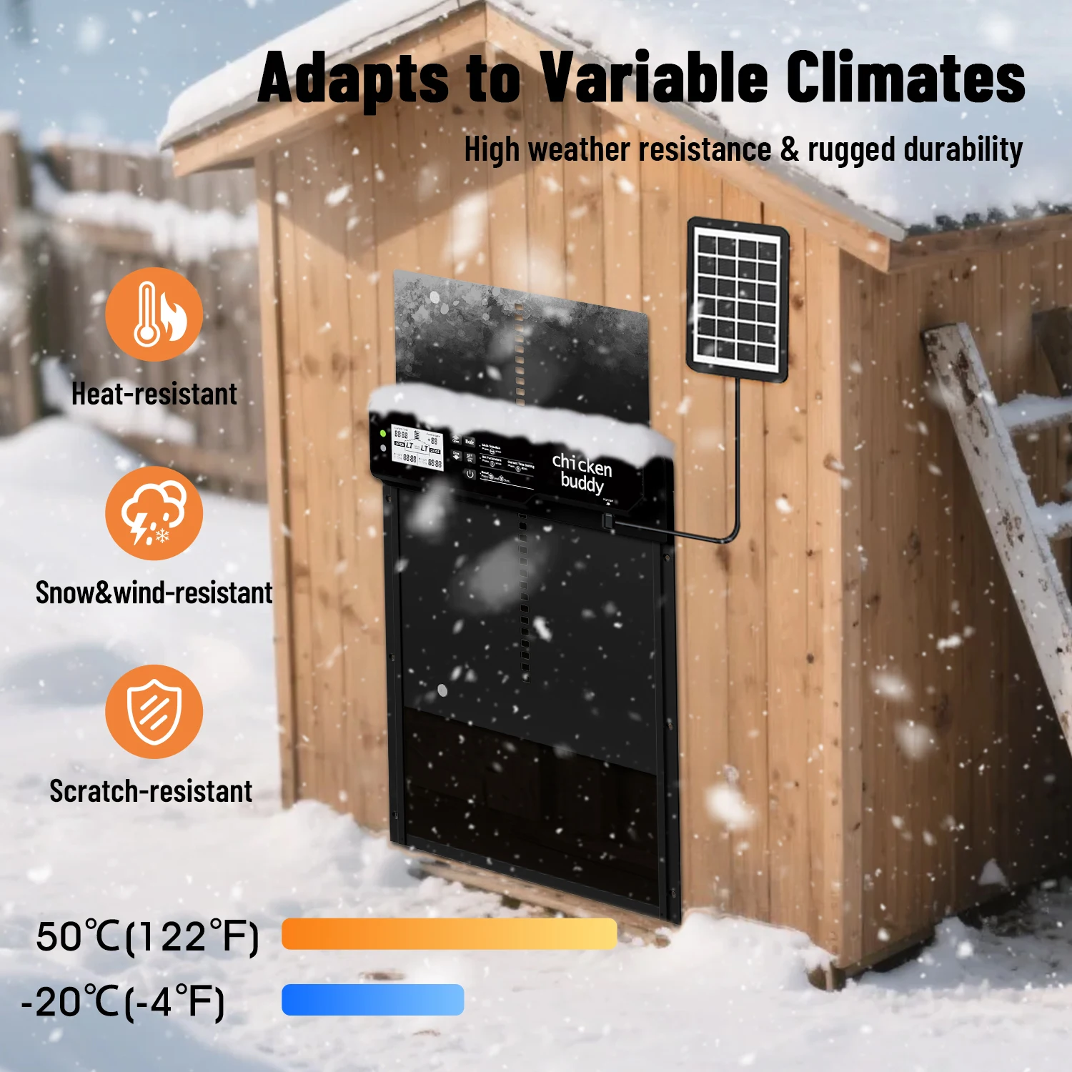 Automatic Chicken Coop Door Solar- Chicken Coop Door with Smart Timer & Light Sensor, Anti-Pinch Safety Design, Large W