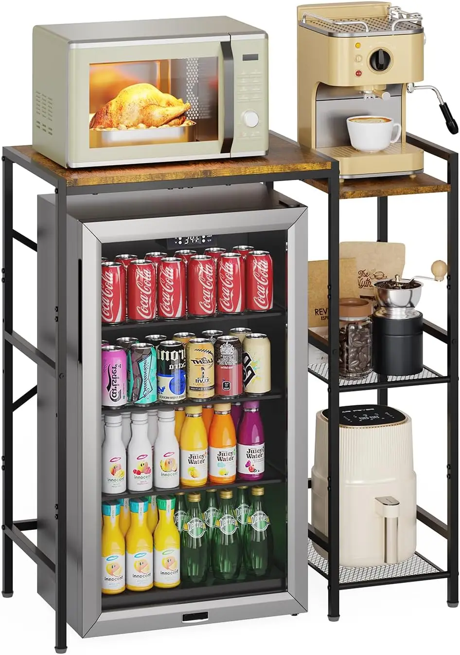 

Adjustable Mini Fridge Stand with Storage Shelves, Wine Cabinet, Microwave Stand for Dorm Kitchen Rustic Brown