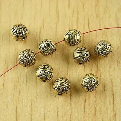 20pcs 7.8x7.4mm dark gold-tone crafted flower round beads h1867