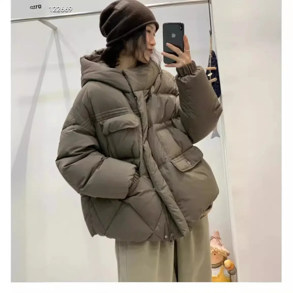 New Winter Women White Duck Down Jacket  Thickened Warm Puffer Jacket Loose Over Size Outwear  Hooded Versatile Short Down Coats