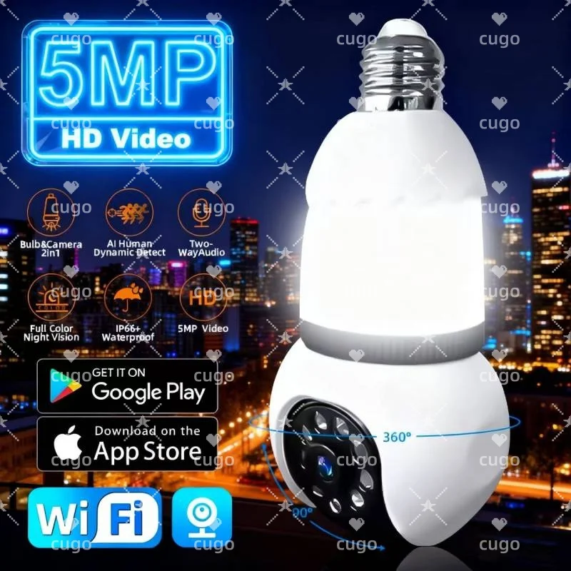 5MP E27 ampoule WiFi caméra 8X Zoom LED ampoule caméra IP intelligente surveillance PTZ suivi Audio bidirectionnel Vision nocturne caméra sans fil