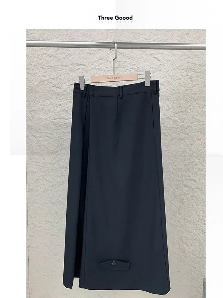 

Tee Goood Wrap Suit Skirt Women's Busin Casual Sle High Waist Midi A-Line Skirt Pure Color Polyester Viscose Spandex