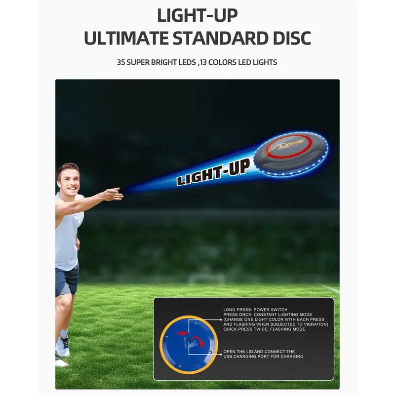 LED Light Up Flying Disc Outdoor Kids Toys For Backyard Ultra-soft Edge Spinner Toy Colorful Lighting Parent-Child Sports Toy