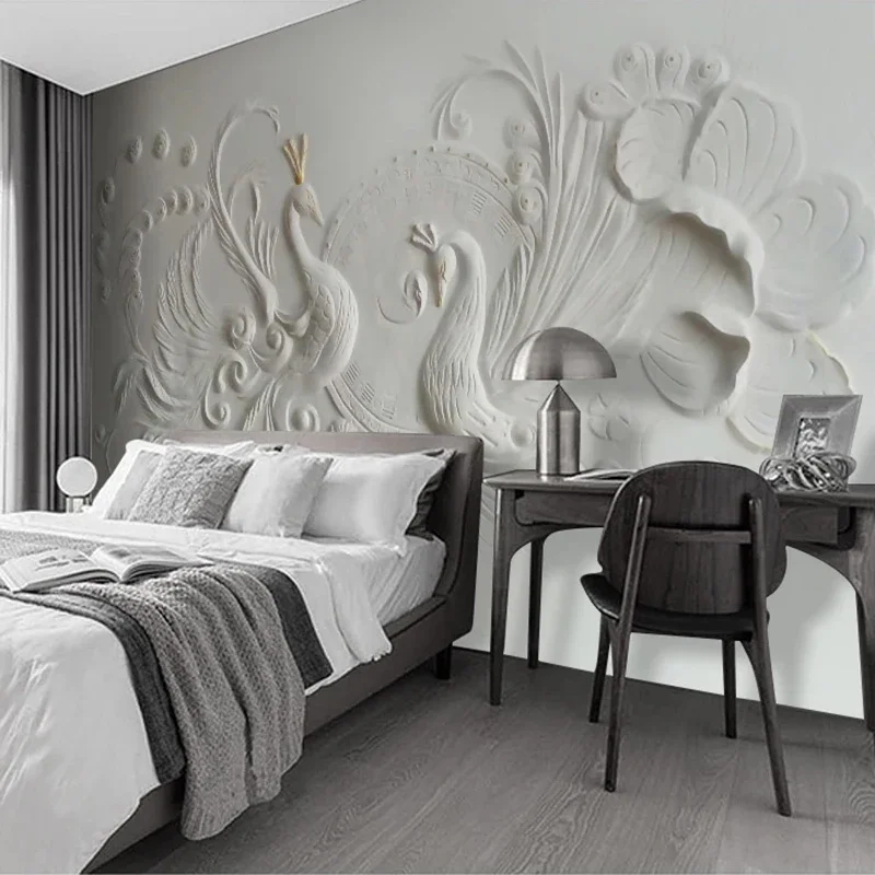 Benutzer definierte große Wandbild 3d stereo skopische Relief Pfau Foto Wand Fresko Schlafzimmer Wohnzimmer Sofa TV Hintergrund Tapete Wohnkultur