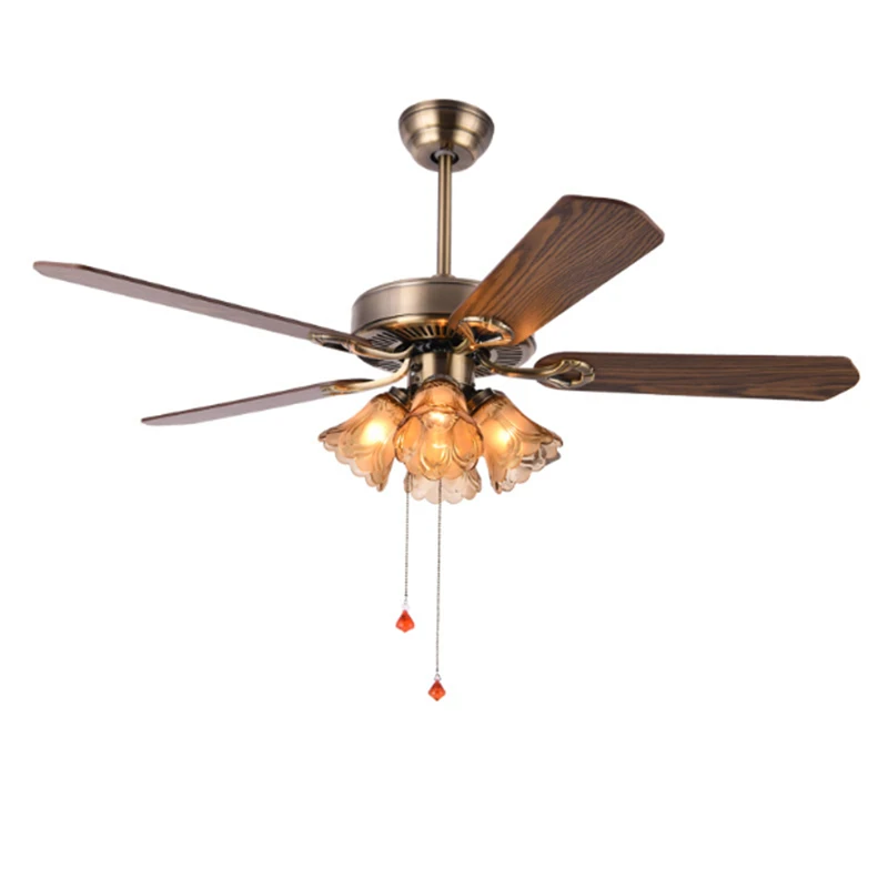 bronze retro ferro teto ventilador luz sala de jantar quarto sala de estar vidro ambar led e27 folha de madeira luminaria europeu 01