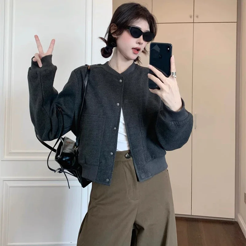 

Шерстяная бейсбольная форма, короткая куртка для женщин осень-зима 2025, новинка короткого темперамента