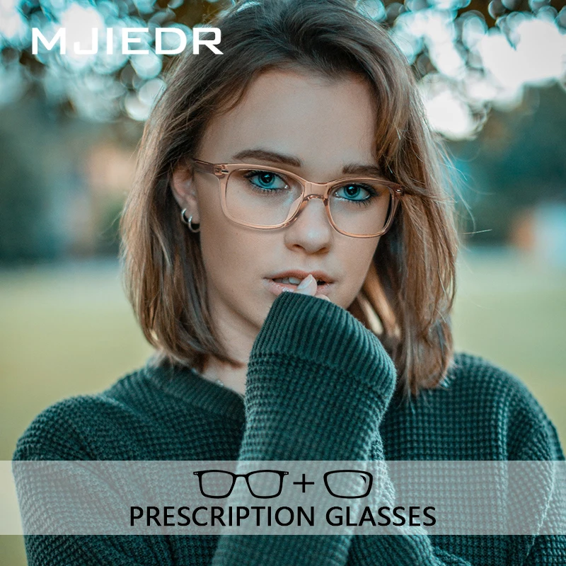 

MJIEDR Classic Design Square Prescription Glasses Women Men Spring Leg Myopia Eyewear Fashion Rectangle Progressive Eyeglasses