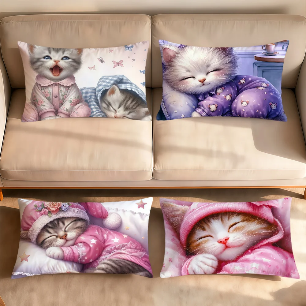 Cute Sleeping Kitten Moon Fashion cat Rectangle Pillowcover Home Sofa living Room bedside Dorm bedside hogar Pillowcase gift