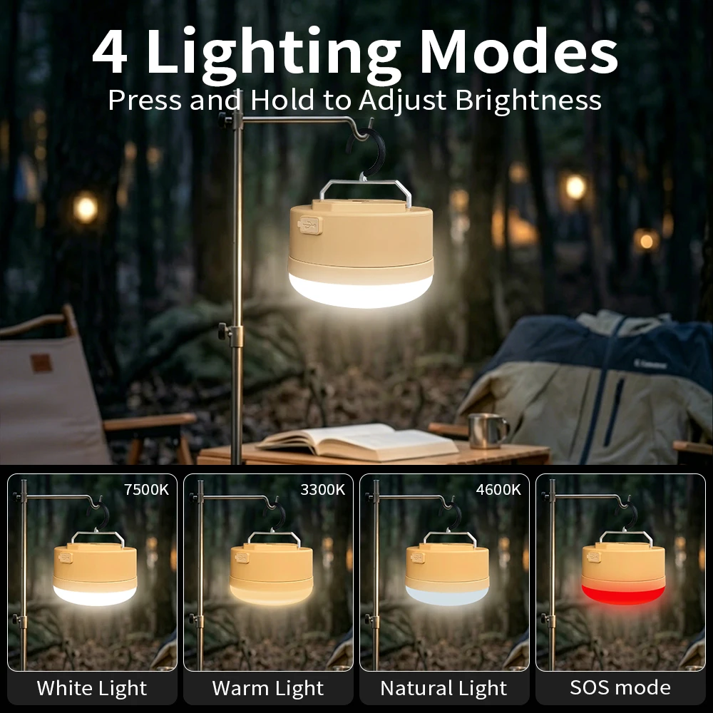 Mini LED Camping Light Rechargeable Magnetic Lantern Stepless Dimming 4 Mode Lamp for Tent Hiking Emergency Night Backup Home