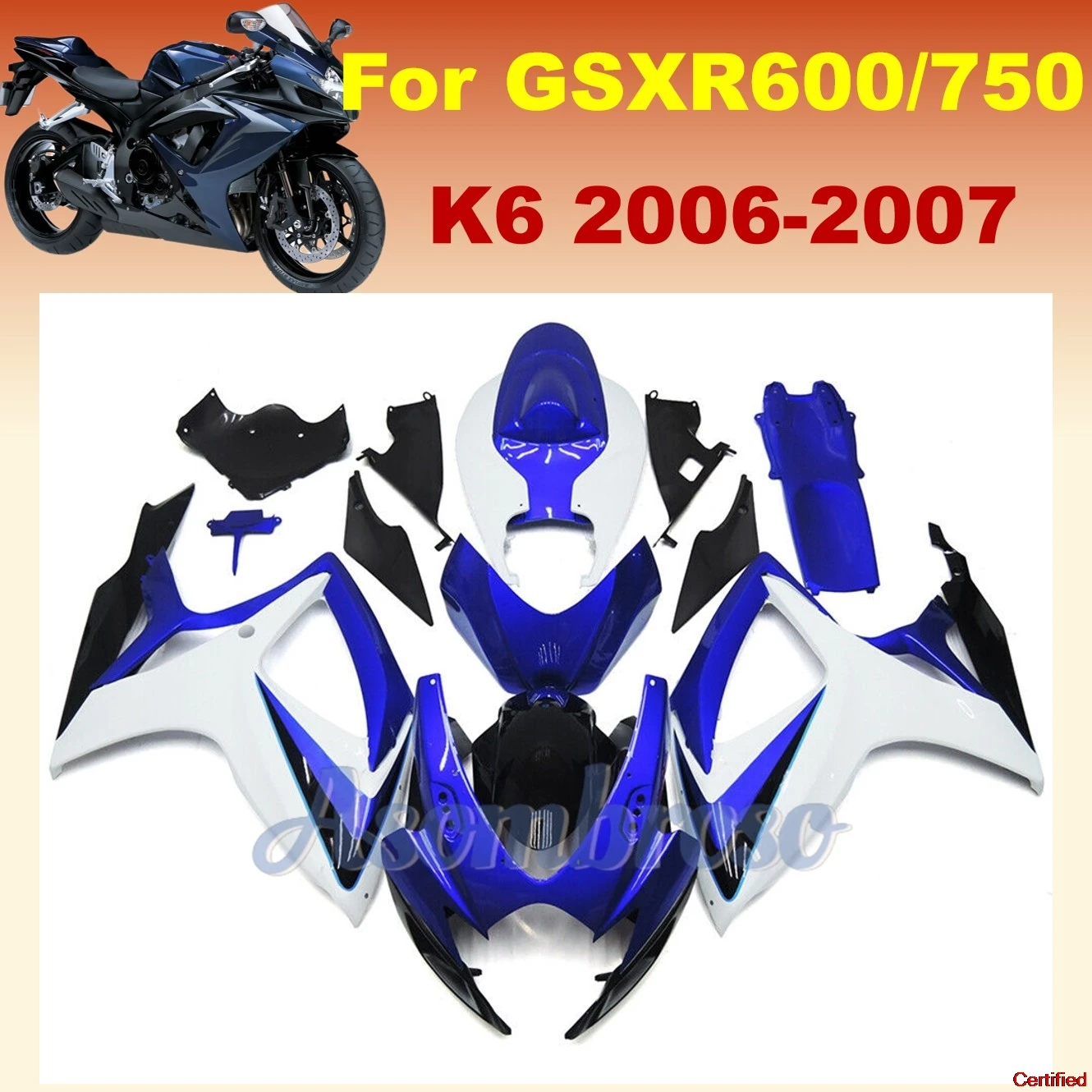 

High Grade Fairings kit for GSXR600 750 2006 2007 GSX-R600 K6 06 07 GSXR750 600 Motorcycle Fairing blue white parts CN