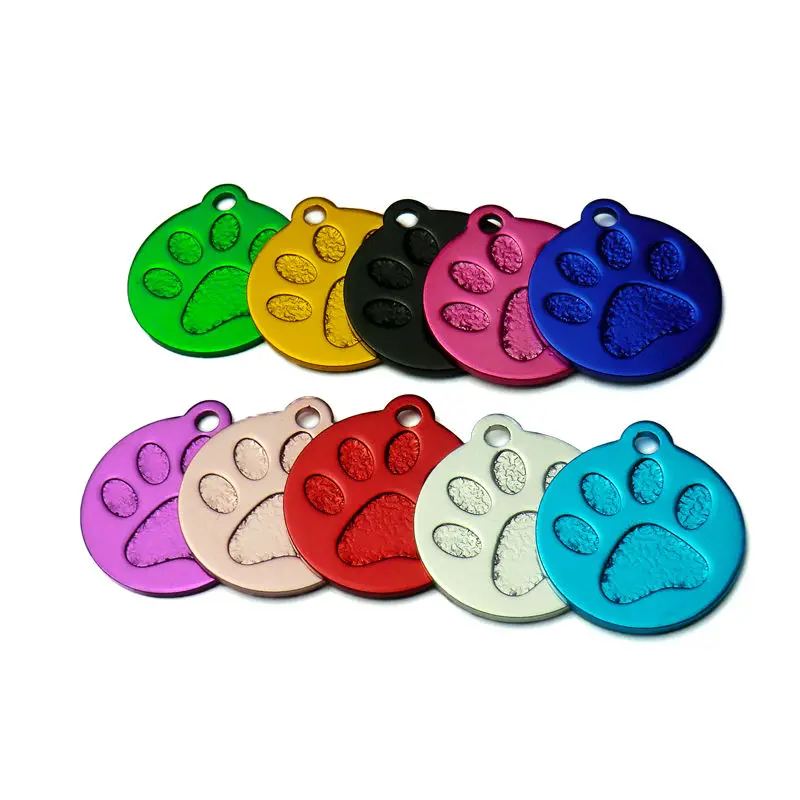 Wholesale 100Pcs 3D Personalized Aluminum Dog Tag Custom Puppy Dog Paw Tags Collar Accessories Engraved Name Paw Tag For Dogs