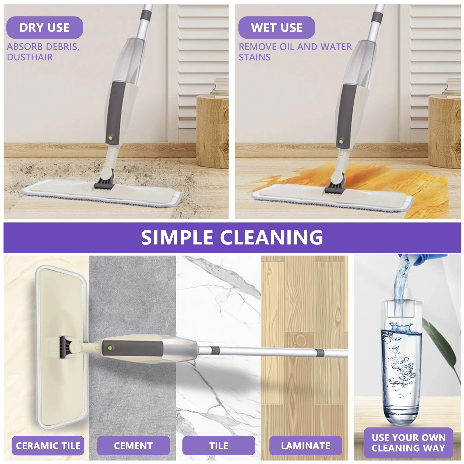 Spray Mop Broom Set Floor Cleaning Sweeper Brooms With 6Pcs Reusable Microfiber Pads Floor Home Cleaning Tool Household Flat Mop