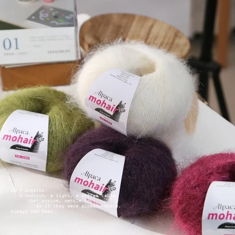 5pcs/25g Mohair Handmade Knitted Sweater, Hat Scarf, DIY Knitting Material Pack