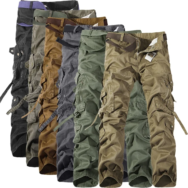 

solid color Military tactical pants men Multi-pocket overalls men washing cargo pants men casual loose Tooling pants size 28-42