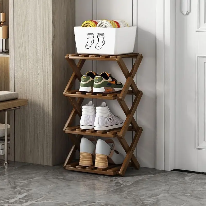 

Foldable Shoe Rack, Bamboo Vertical Shoe Organizer Tall for Small Spaces. Multifunctional Narrow Shoe Shelf for Entrywa