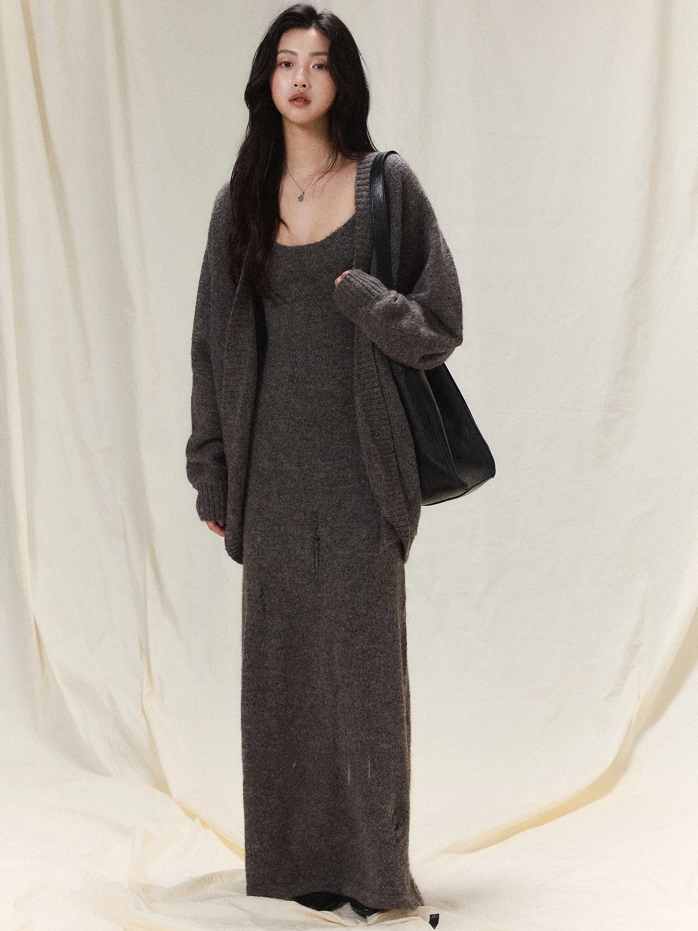 

Осенний длинный вязаный кардиган-свитер для женщин, свободный крой, удобный, в стиле кэжуал, премиум-качество