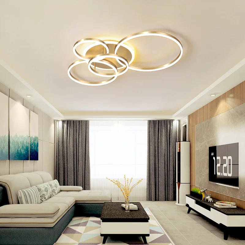 

Gold Modern LED Ceiling Chandelier Lighting Fixture Living Room Lights Indoor Lamps Parlor Circle Ring Chandeliers Luminaires