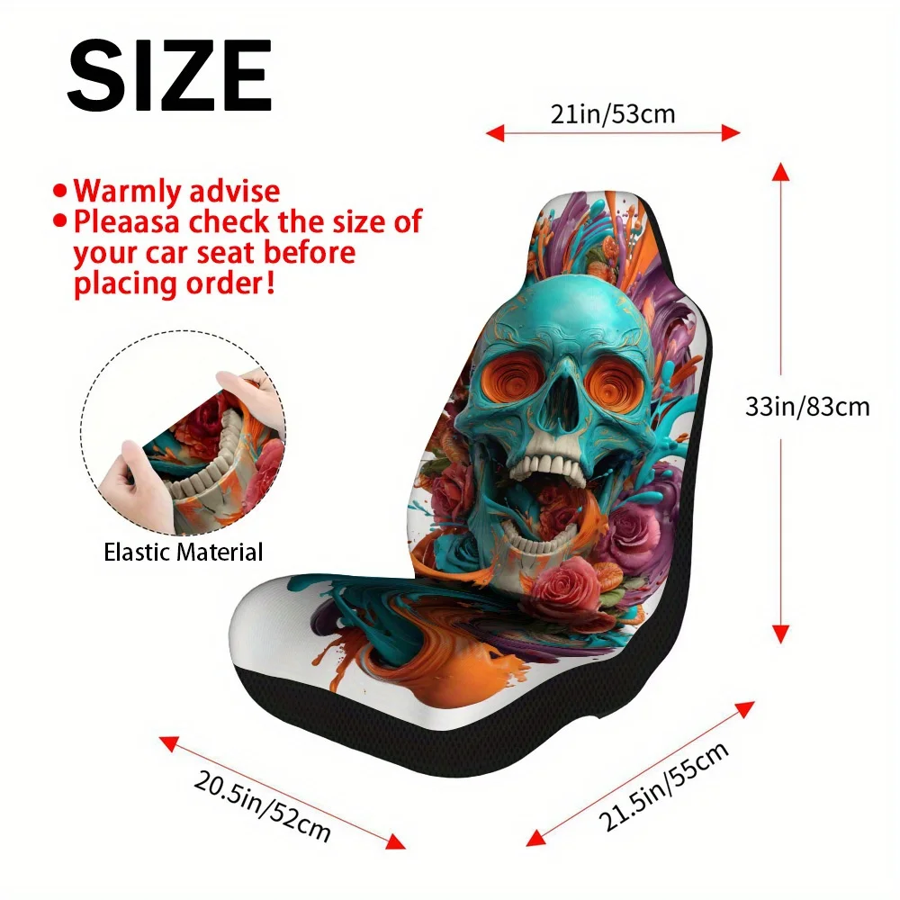 Set Of 2 Halloween-Themed Car Covers Featuring A Fiery Skull Design With Roses. These Universal Fit Covers Are Suitable For Cars