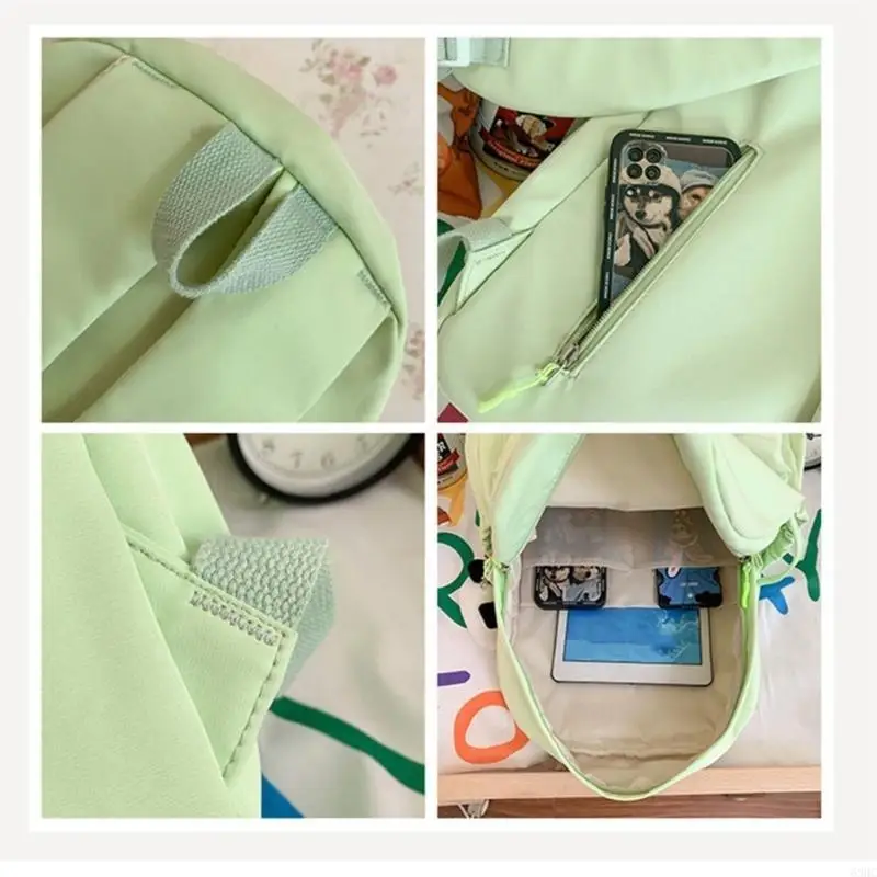 

63HC School Backpack for Women Solid Color Laptop Backpack Nylon School Bag Teenagers Girls Large Capacity Travel Rucksack