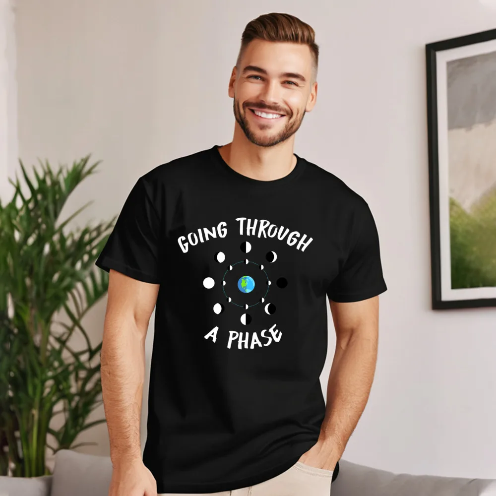 Going Through a Phase Moon T Shirts Short Sleeve Slogan Retro women's Summer Tees Slogan T-Shirt Round Collar 100% Cotton