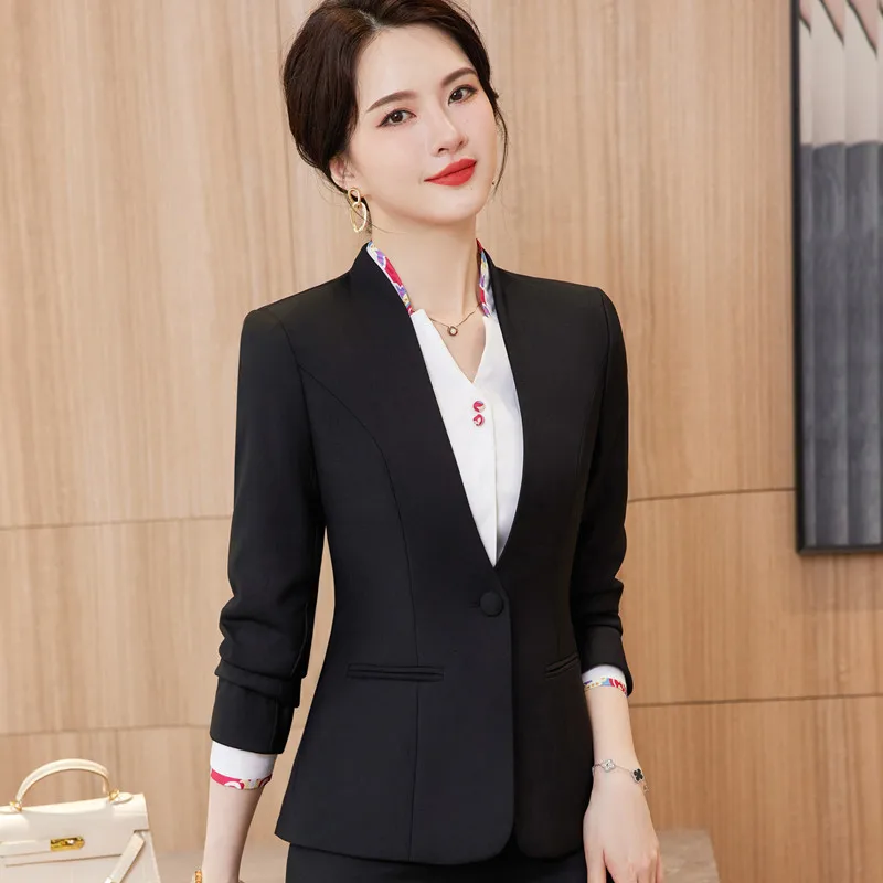 NAVIU Slim Blazer For Women 2024 New Fashion Office Ladies Long Sleeve V Neck Single Button Blazer Chic Jacket Coat