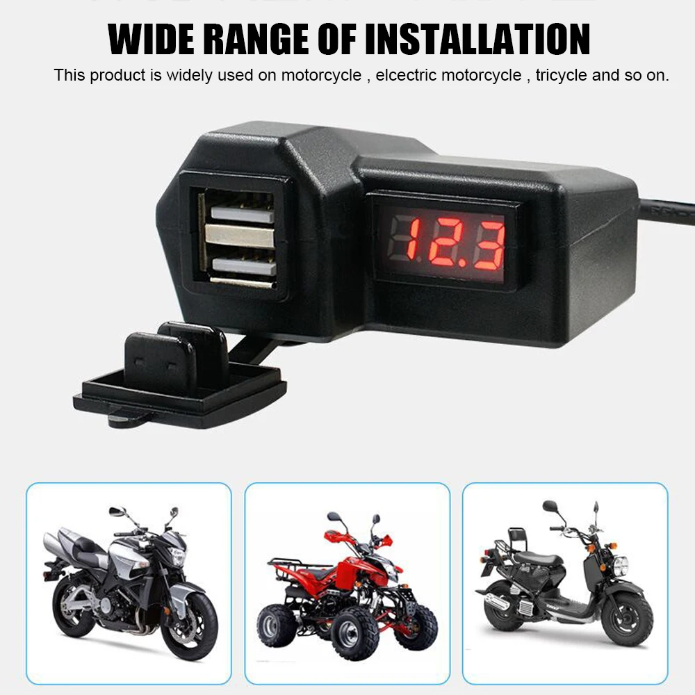ON/OFF Switch Dual USB Socket with Cigarette Lighter Digital Voltage Meter 3.4 A Quick Charge 3.0 Motorcycle Charger 10-24V image 3