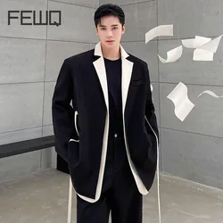 FEWQ Men's Black Fake Two Pieces Big Size Blazer New Lapel Long Sleeve Jacket Fashion Tide Spring Autumn 2023 24D6307