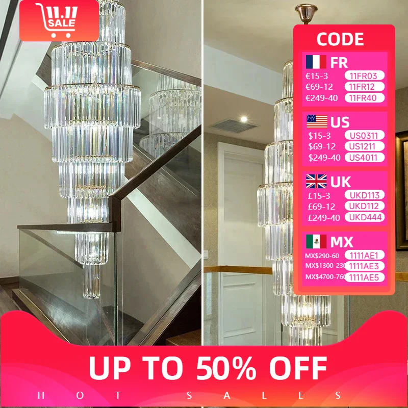 

Modern Luxury Crystal Chandelier Home Indoor Villa Pendant led Lights Staircase Loft Hotel Hall Lobby Decor Spiral Hanging Lamps