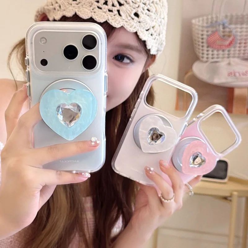 

Candy Color Cute Magnetic Phone Case For iPhone 17 Pro 16 15 Pro Max Cover with Love Holder For Magsafe Protective Cases For 16