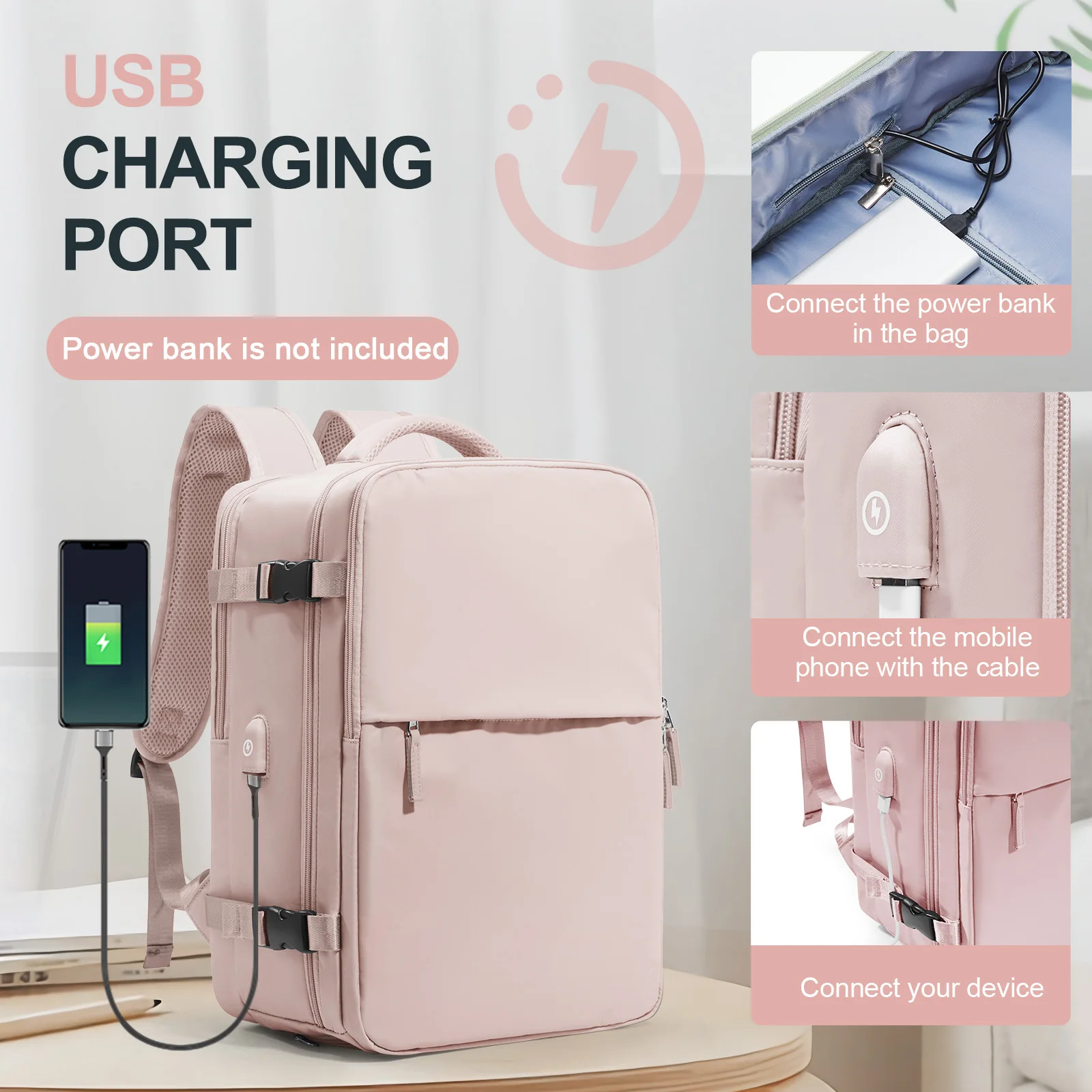 حقيبة ظهر للسفر معتمدة من شركة الطيران الكبيرة ، حقيبة ظهر مع مقصورة للأحذية ، منفذ شحن USB ، الأعمال ، المشي لمسافات طويلة ، الكمبيوتر المحمول ، 47x33x20